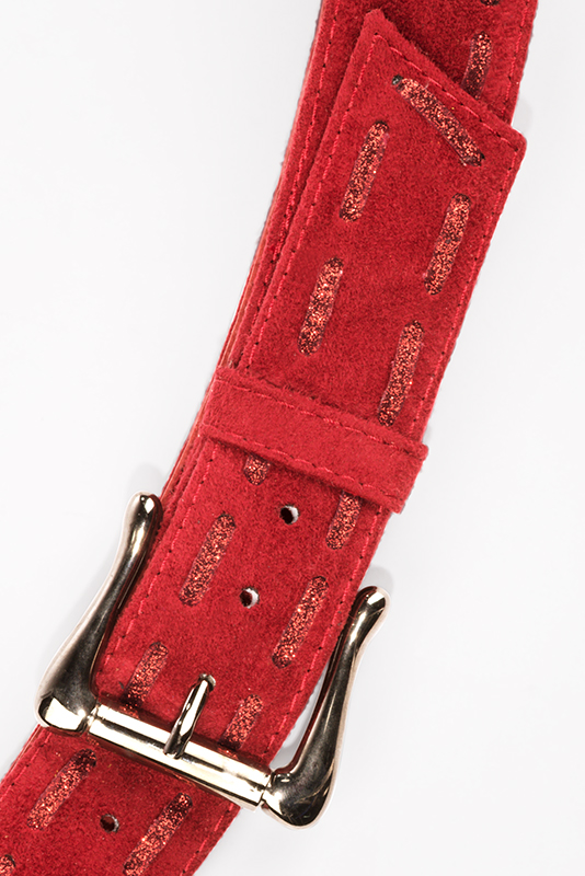 Cardinal red women's dress belt, matching pumps and bags. Made to measure. Top view - Florence KOOIJMAN